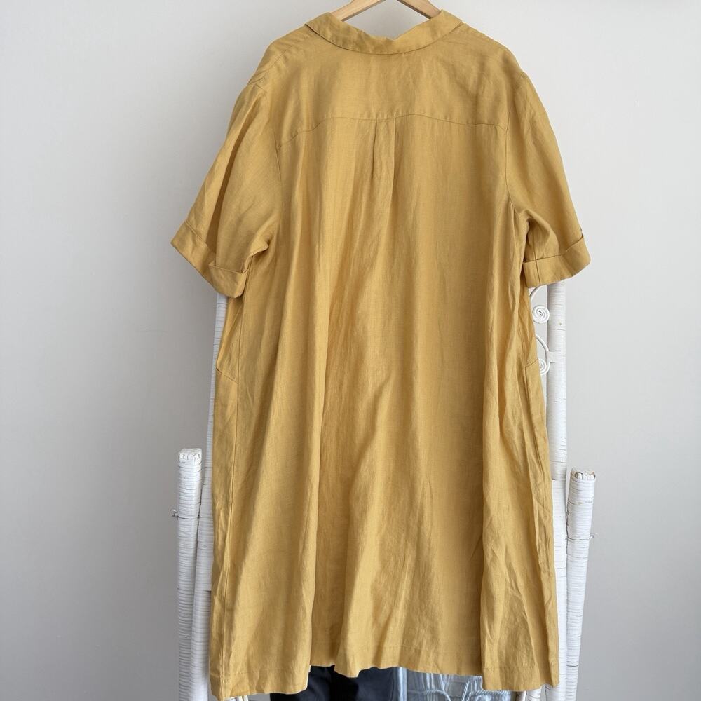 J Jill Love Linen Dress 3X Yellow Pocket Front Coastal Cottage Lagenlook Beach - Picture 4 of 6